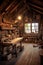 rustic workshop with woodworking tools
