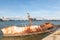 Rusting derelict ship moored at the Great Float Birkenhead Wirral September 2018