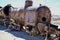 Rusting Vintage Steam Locomotive at The Cementerio de Trenes\\\' or Great Train Graveyard.