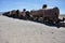 Rusting Vintage Steam Locomotives at The Cementerio de Trenes\\\' or Great Train Graveyard.