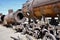 Rusting Vintage Steam Locomotives at The Cementerio de Trenes\\\' or Great Train Graveyard.