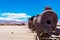 Rusty abandoned old trains in the train cemetry at Uyuni desert