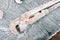 Rusty adjustable pipe wrench frosty with ice