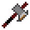 Rusty axe pixel art. Hatchet vector icon, simple striking inventory tool for game