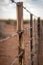 Rusty barb wire fence and old wood poles