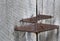 Rusty barn door hinges and bent nails on ancient oak lumber, Parker-Hickman Homestead, Buffalo National River, Arkansas