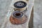 Rusty broken buffer strut mounting of car mcpherson shock absorber