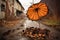 rusty broken umbrella near a city drain