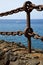 rusty chain water yacht coastline and summer in lanzarote