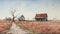 Rusty Debris: A Highly Detailed Watercolor Painting Of Homes In An Empty Field