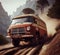 rusty dirt offroad 4x4 lifted vintage custom camper conversion jeep overlanding in mountain roads