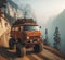 rusty dirt offroad 4x4 lifted vintage custom camper conversion jeep overlanding in mountain roads