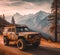 rusty dirt offroad 4x4 lifted vintage custom camper conversion jeep overlanding in mountain roads