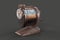 A rusty dirty old vintage antique vacuum mounted hand powered pencil sharpener isolated on white with room 3d render