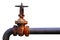 Rusty gate valve on a pipeline on white background