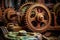 rusty gears and cogs from antique farm machinery