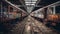 Rusty locomotive on abandoned railroad track vanishing underground generated by AI