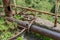 Rusty metal pole, on an observation deck in the mountains