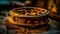 Rusty metal wheel, antique equipment in workshop generated by AI