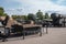 Rusty military tanks with vehicle displayed at museum of victory park