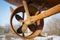 Rusty in the nozzle belonging to the ship, which stands in a dry dock in winter