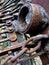 Rusty old headlight of a steam engine