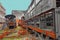 Rusty old locomotives and train wagons in yard in Havana, Cuba