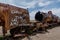 Rusty old steem train at train cemetery in Bolivia