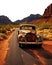 rusty old truck in a desert highway. Transparent background PNG. Retro, vintage, antique car. Rusty metal.