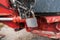 Rusty padlock, locked by a sealed forestry machine