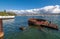 Rusty parts of USS Arizona memorial in Pearl Harbor, Oahu, Hawaii, USA