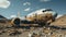 Rusty plane crashed in the middle of the desert sand