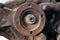 Rusty pulley -  detail of camshaft or car engine