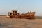 Rusty ship of Aral Sea fishing fleet