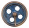 Rusty solid iron blue painted wheel with handle from an retro  wind mil isolated