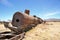 Rusty steam locomotives, train cemetery in Bolivia