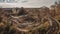 Rusty steel arch bridges man made railroad track in rural Alberta generated by AI