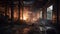 Rusty steel mill, abandoned and destroyed by fire generated by AI