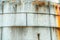 Rusty steel silo wall, close up