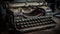 Rusty typewriter keyboard typescript evokes nostalgia for literature generated by AI