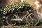 Rusty Vintage Bicycle Leaning Against a Dilapidated Brick Wall Overgrown with Ivy Leaves, Gently Swaying