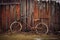 rusty vintage bicycle near a weathered wooden fence