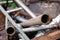 Rusty water pipes. Heating systems, plumbing and scrap metal