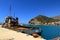 The rusty wreck of two vessels in agia Galini in Crete, Greece
