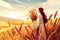 Ruth is picking ears of corn in the field, vector illustration, Bible story. Generative AI