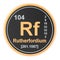Rutherfordium Rf chemical element. 3D rendering