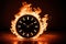 The ruthlessness of time in the form of a clock on fire