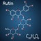 Rutin molecule vitamin P. Structural chemical formula and mole