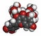 Rutin (rutoside, sophorin) molecule. Herbal glycoside composed of quercetin and rutinose. 3D rendering. Atoms are represented as