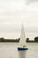 Rutland, U.K. October 19, 2019 - Sailboat at Rutland Walters lake. Autumn day